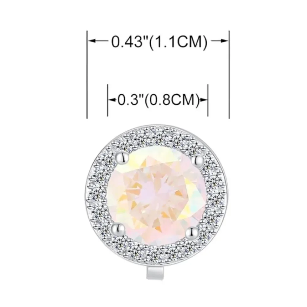 Silver with Aurora Borealis and Diamond Cubic Zirconia Stud Clip On Earrings